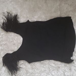 VENUS Black Feathered Sleeve Top